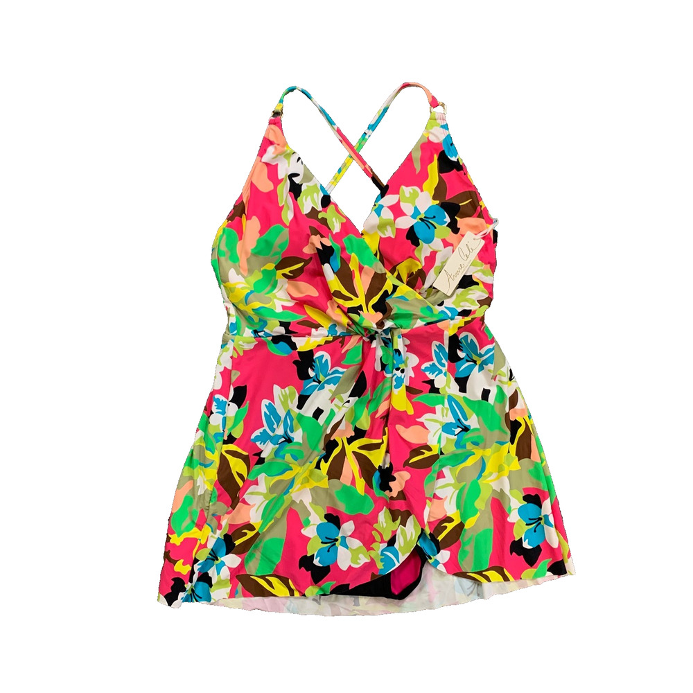 Anne Cole Swim Dress Womens 16 Multi Floral Print Padded One Piece Inner Bottom